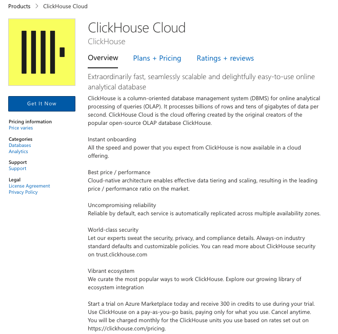 ClickHouse Cloud sign up info form